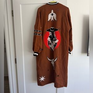 Brown Star Patterned Women's Coat